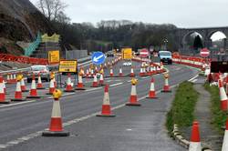 Temporary lanes at Moorswater