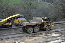 Planing machines removing the old road surface