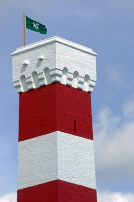 National trust flag flying from Gribben Head daymark