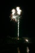 Polperro fireworks over Peak rock and the harbour