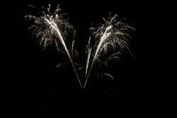 Polperro fireworks over Peak rock and the harbour